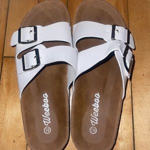 White Birkenstock lookalike sandals